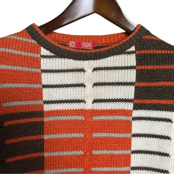 Deekay Oswal Men's Small Knit Sweater Color Block Geometric Stripes Orange - Picture 2 of 12